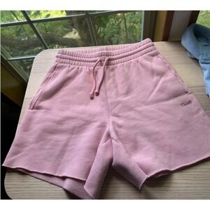 TNA Aritzia Sweatfleece Cozy Fleece Boyfriend Fit Shorts Pink XS Raw Hem Lounge